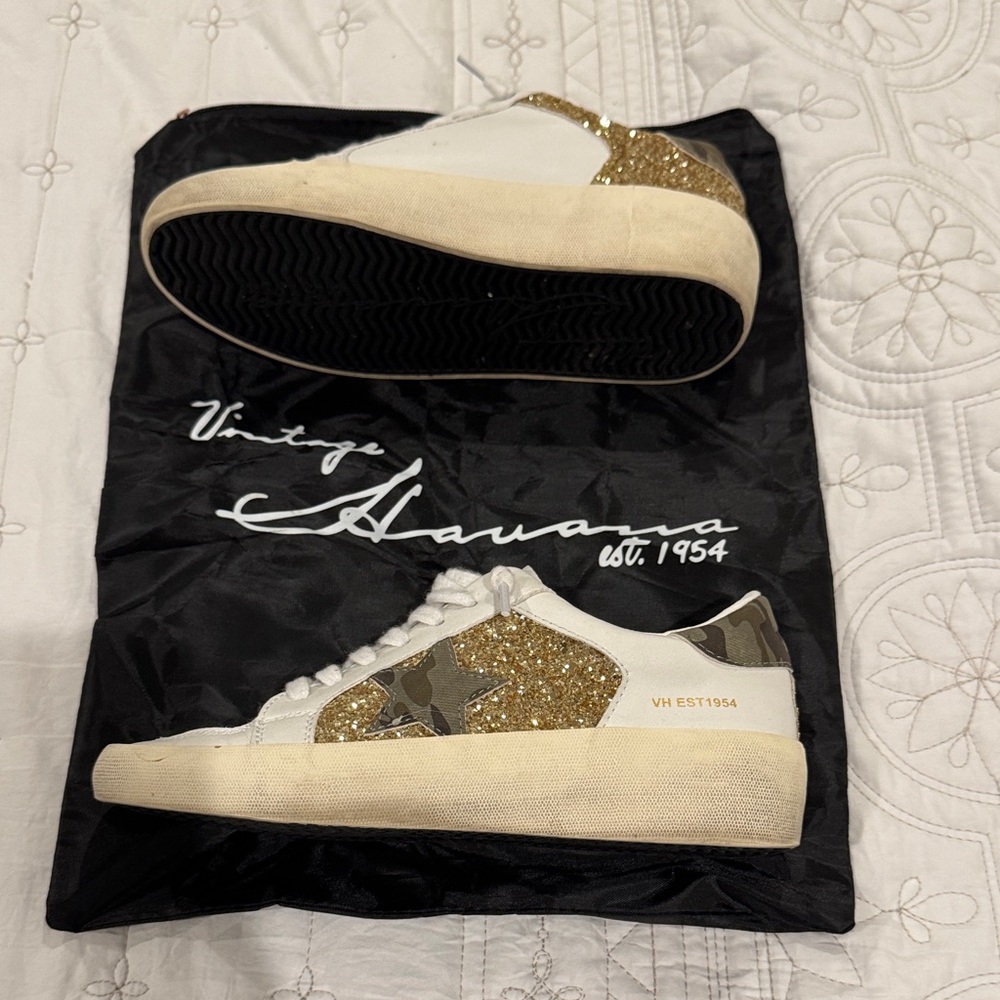Vintage Havana Gold Glitter and White Sneakers